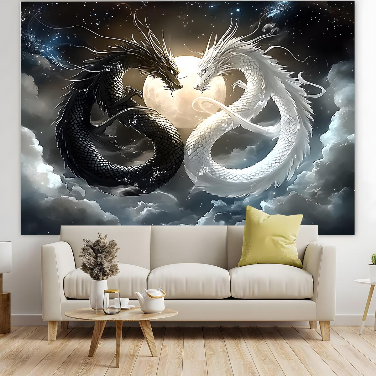 VIKAMA Yin Yang Double Dragon  - Wall Scroll Tapestry review and price