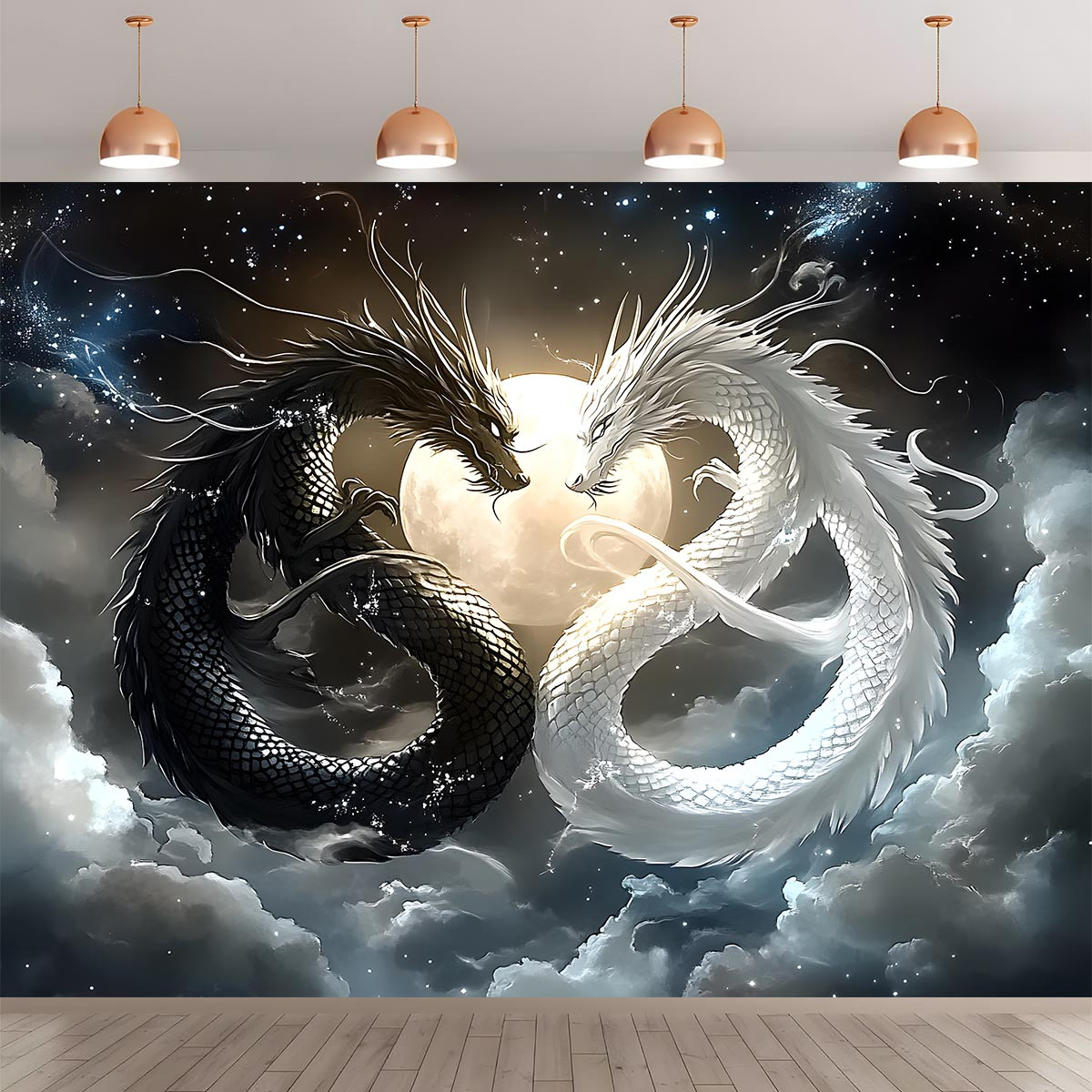 VIKAMA Yin Yang Double Dragon  - Wall Scroll Tapestry review and price